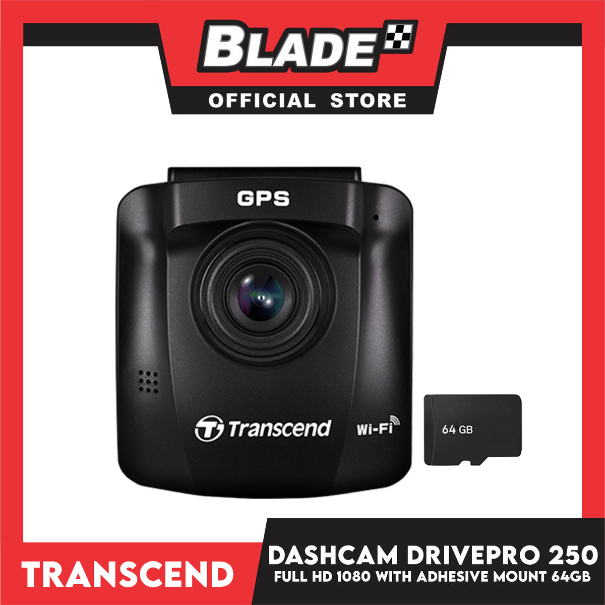 Transcend Dashcam DrivePro 250 Car Video Recorder with Suction Mount 64gb