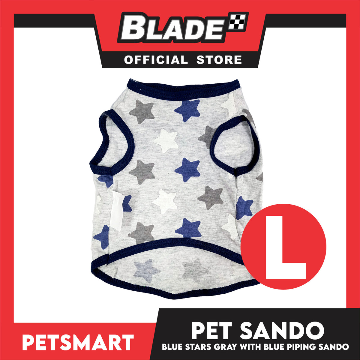 Pet Clothes Blue Stars Gray with Blue Piping Sando (Large) DG-CTN174L