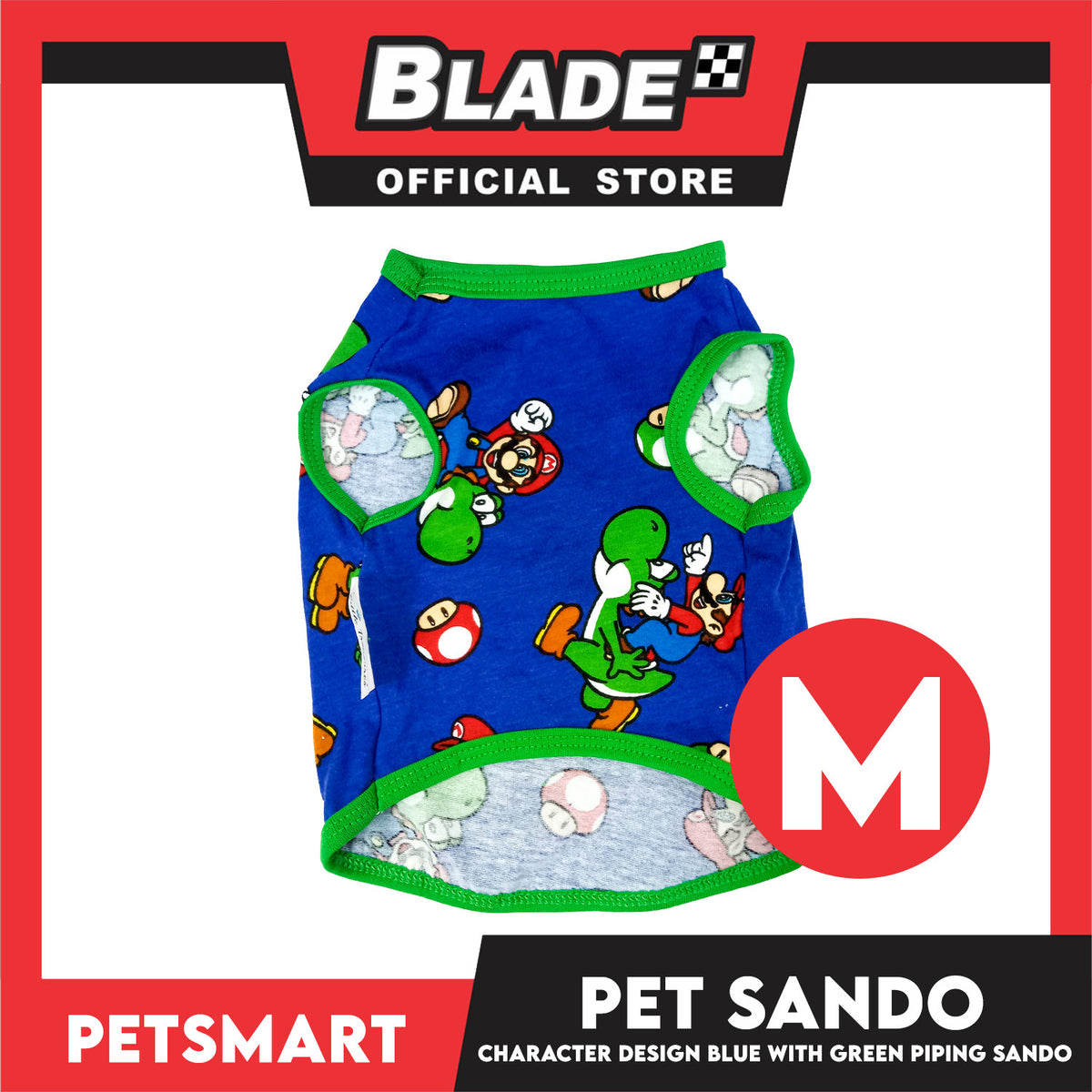 Pet Clothes Character Design, Blue with Green Piping Sando (Medium) DG-CTN175M
