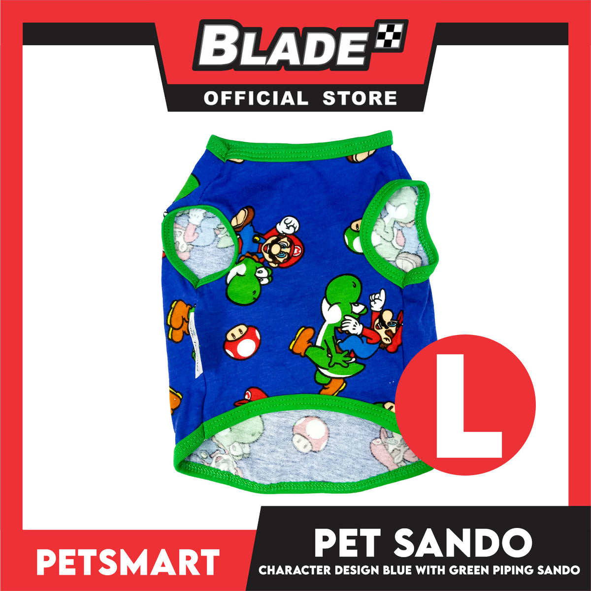 Pet Clothes Character Design, Blue with Green Piping Sando (Large) DG-CTN175L