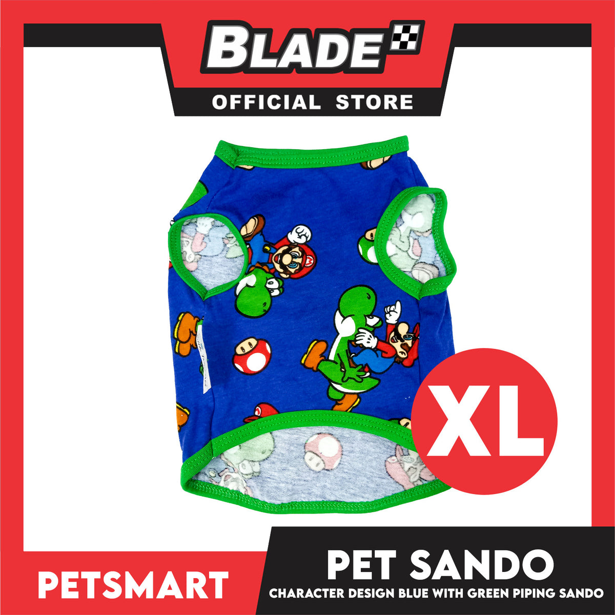 Pet Clothes Character Design, Blue with Green Piping Sando (XL) DG-CTN175XL
