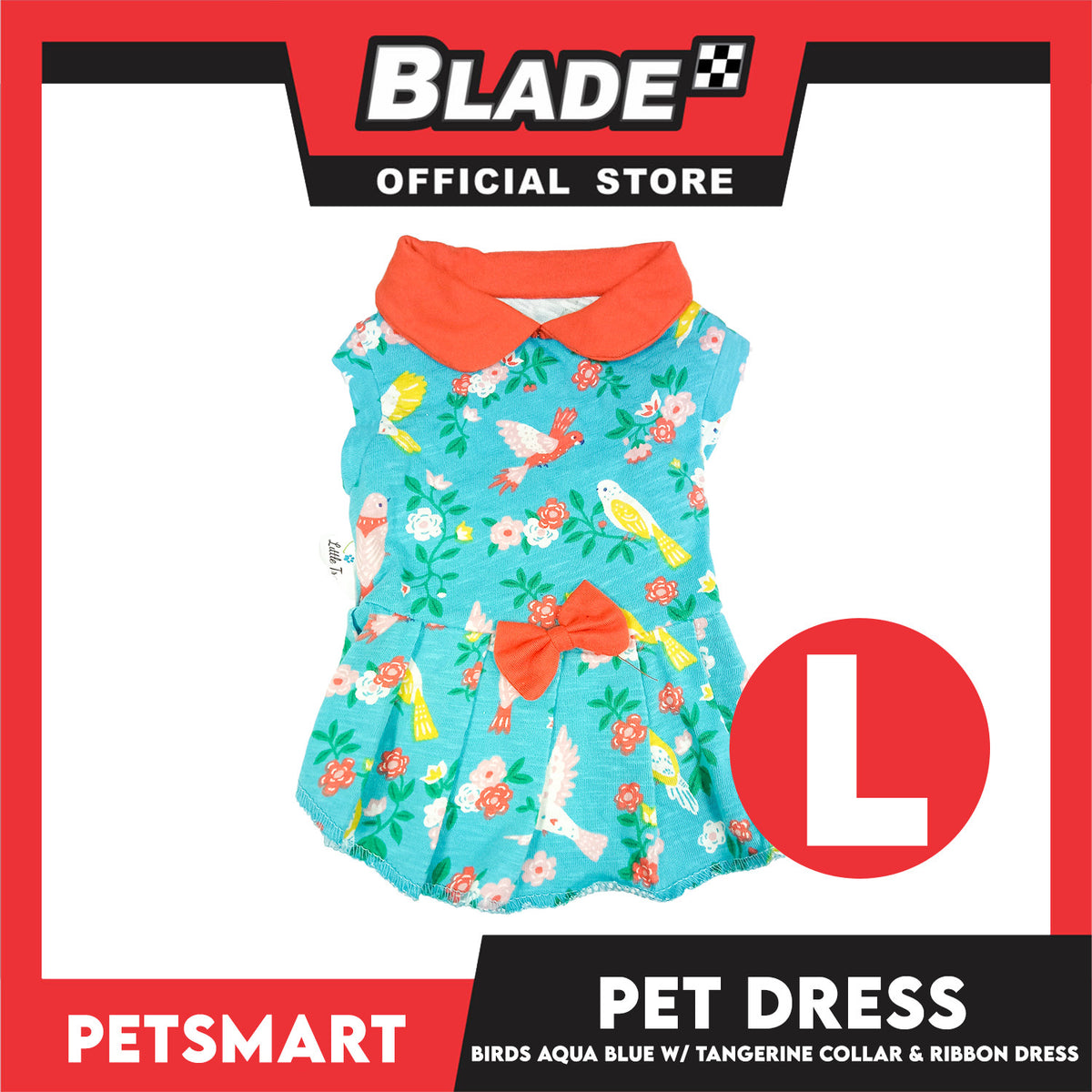 Pet Dress Birds Aqua Blue with Tangerine Collar and Ribbon (Large) DG-CTN179L
