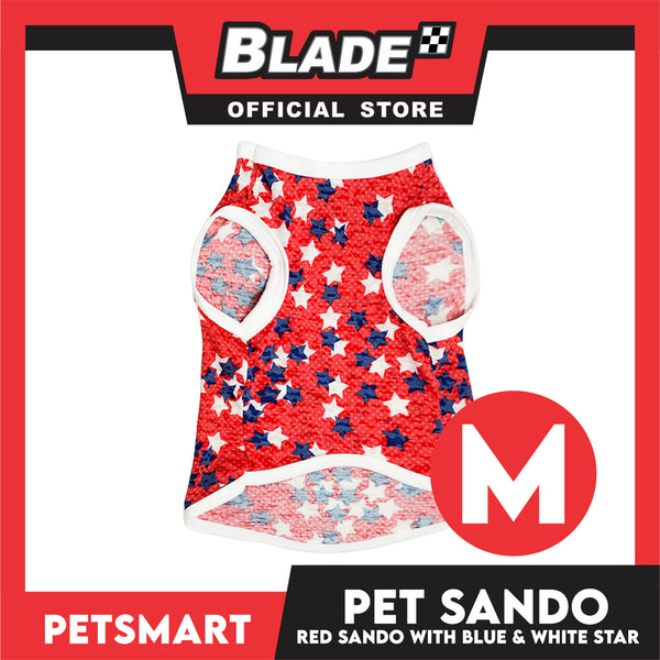 Pet Cloth Red Sando with Blue and White Star Design (Medium) Perfect fit for Small Breed of Dog