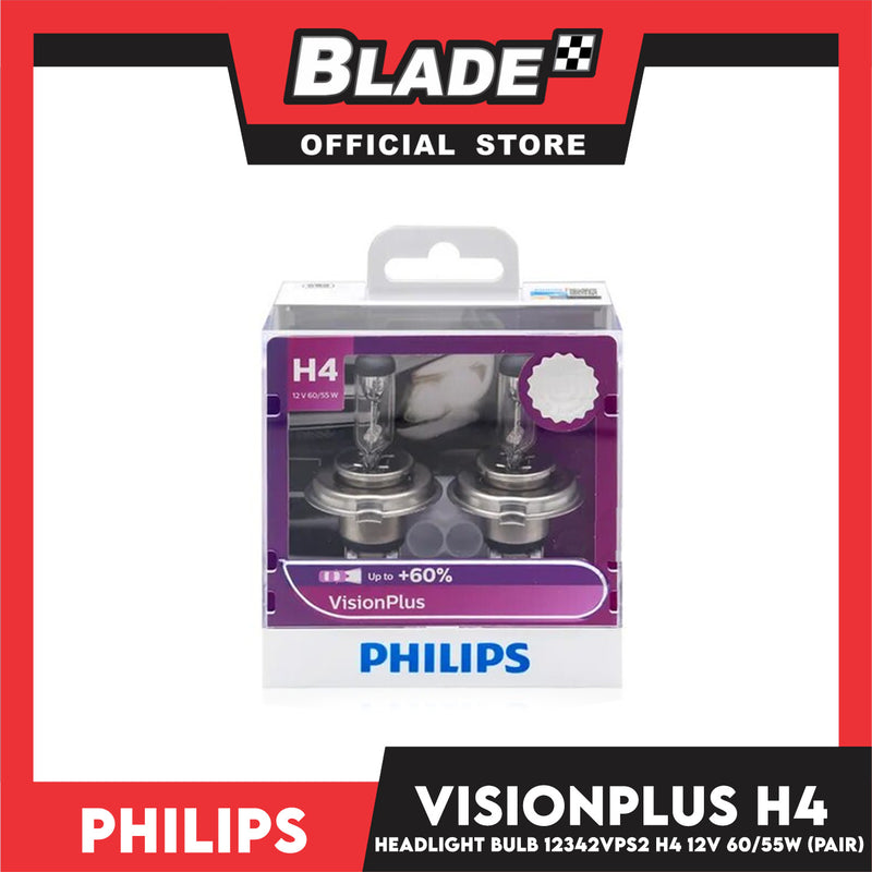 Philips VisionPlus 9003/H4 Halogen Bulbs - 60/55W, 3300K, 2 Pack - Upgrade