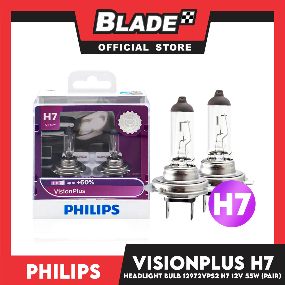 Philips Vision Plus H7 12972VPS2 12V 55W Car Headlight