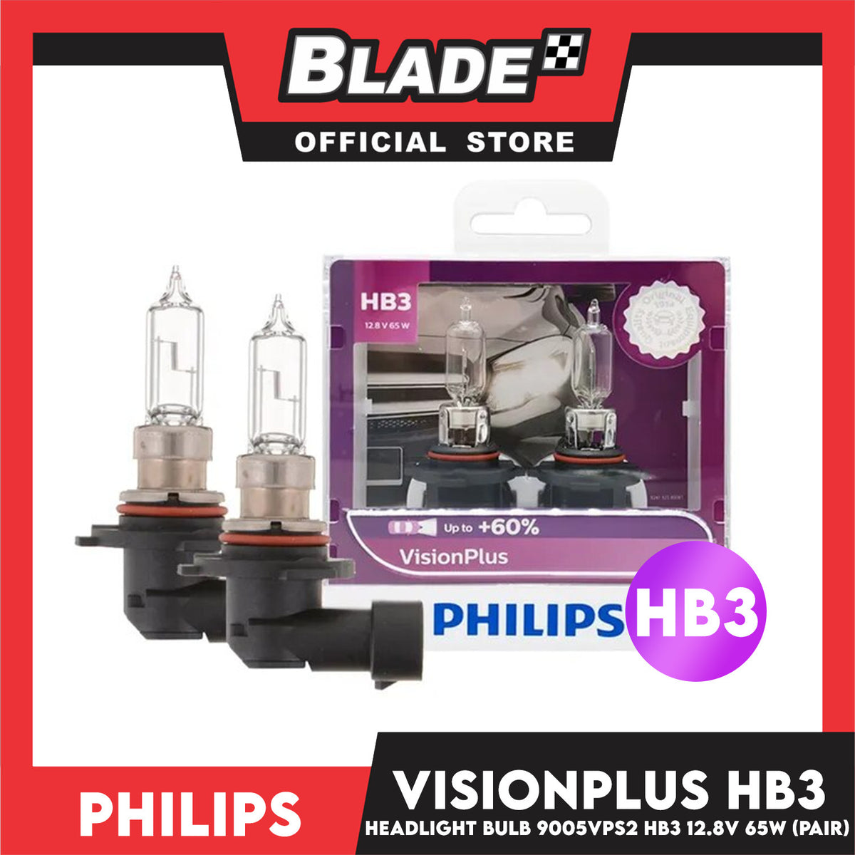 Philips Vision Plus HB3 9005VPS2 12.8V 65W Car Headlight