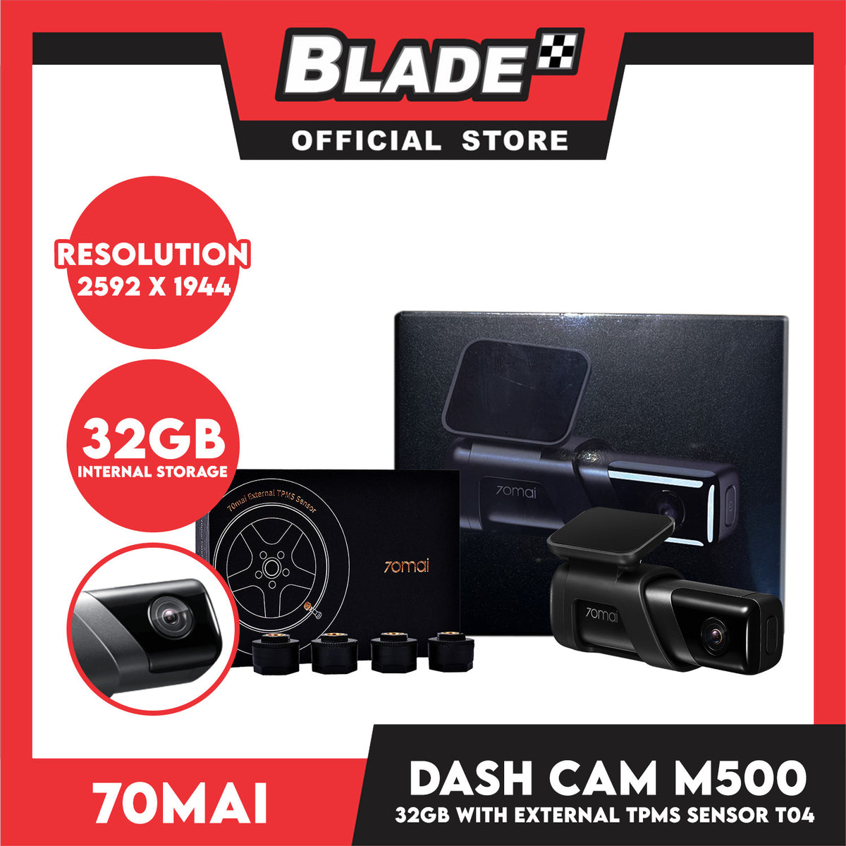 70mai Dash Cam M500 32GB + T04 TPMS