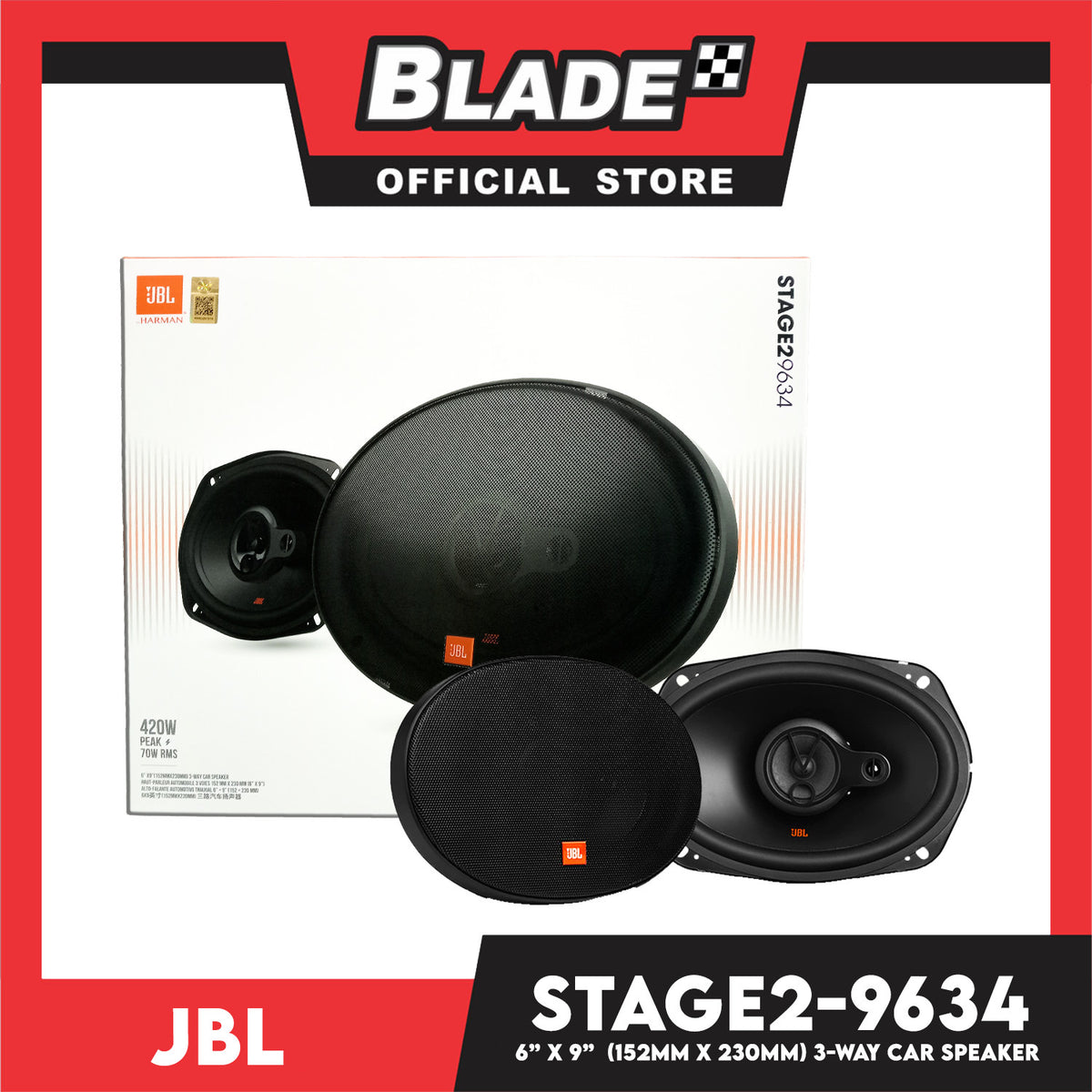 JBL Stage2 9634 6'' x 9'' (152mmx230mm) 3-way Component Car Speaker 420W Peak 70WRMS