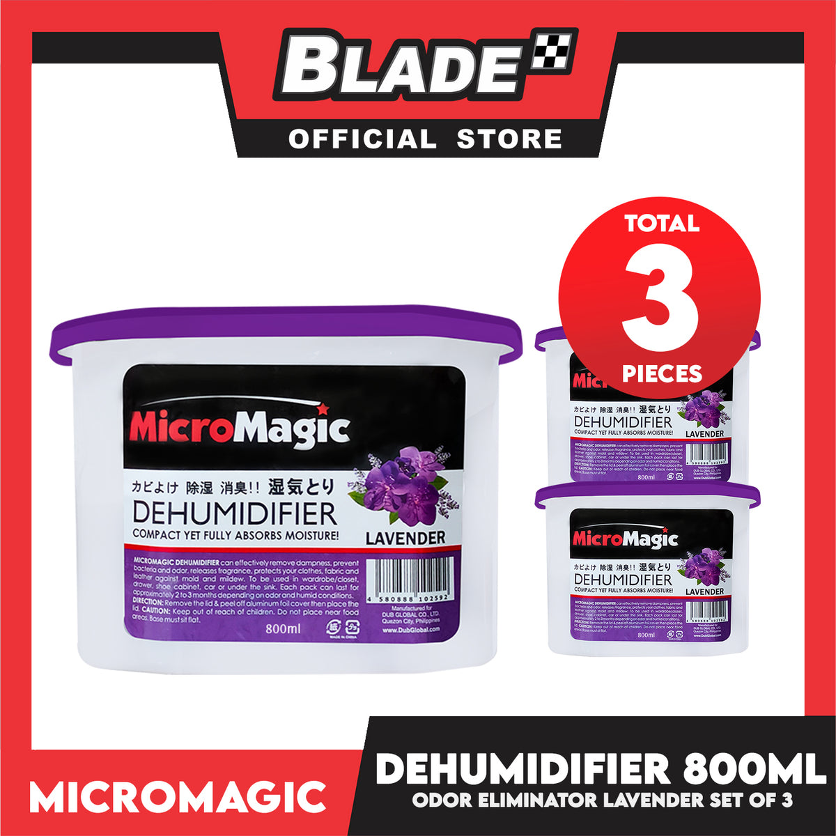 3pcs Micromagic Dehumidifier 800ml (Lavender) Eliminates Musty Odor For Car And Closets
