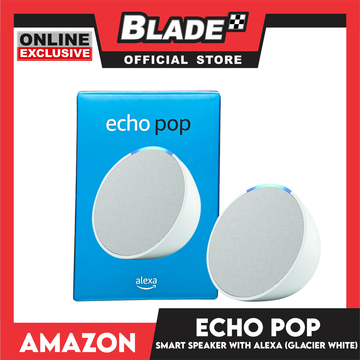 Amazon Echo Pop Full Sound Compact Smart Speaker with Alexa (Glacier White)