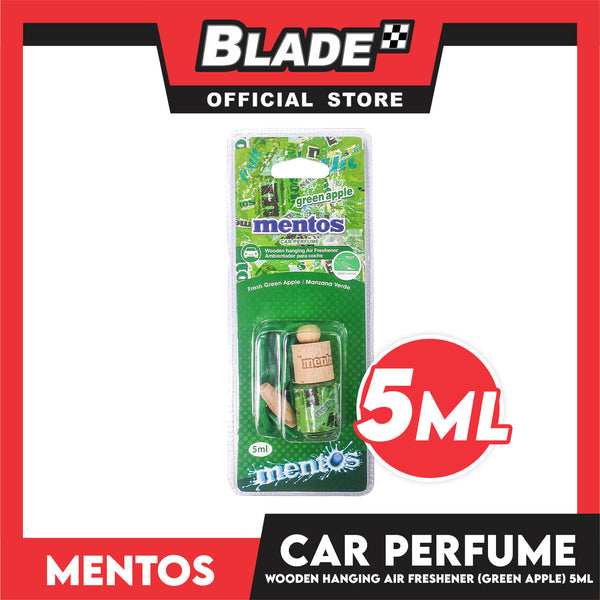 Mentos Wooden Hanging Air Freshener, Car Perfume 5ml (Green Apple)