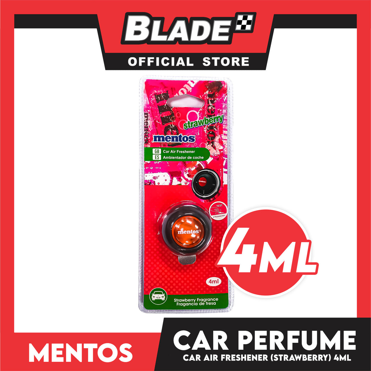 Mentos Vent Clip Car Air Freshener 4ml (Strawberry)