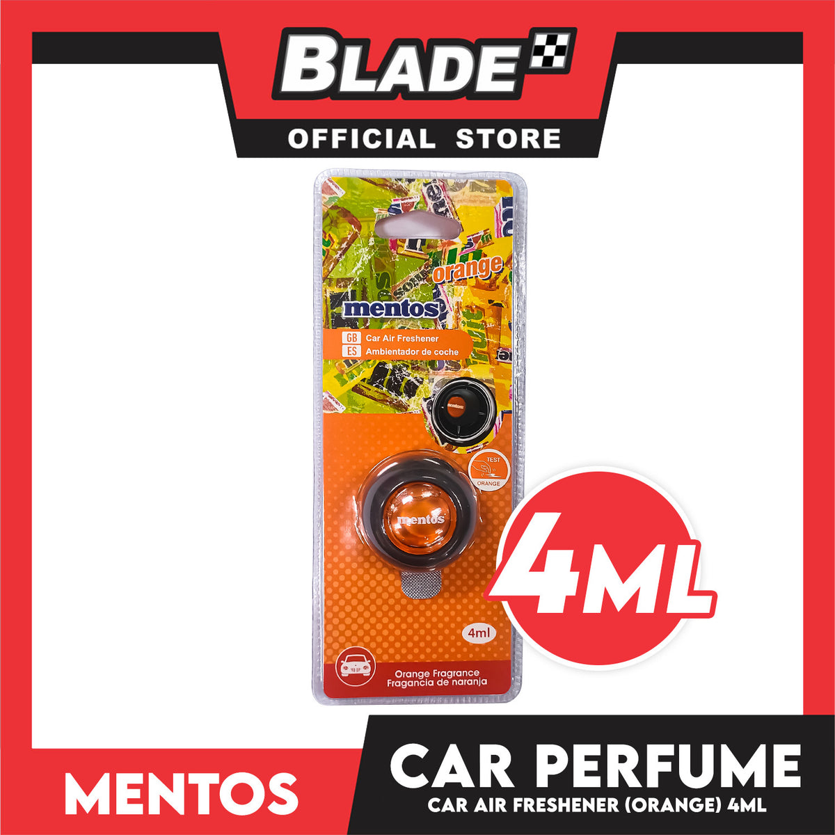Mentos Vent Clip Car Air Freshener 4ml (Orange)