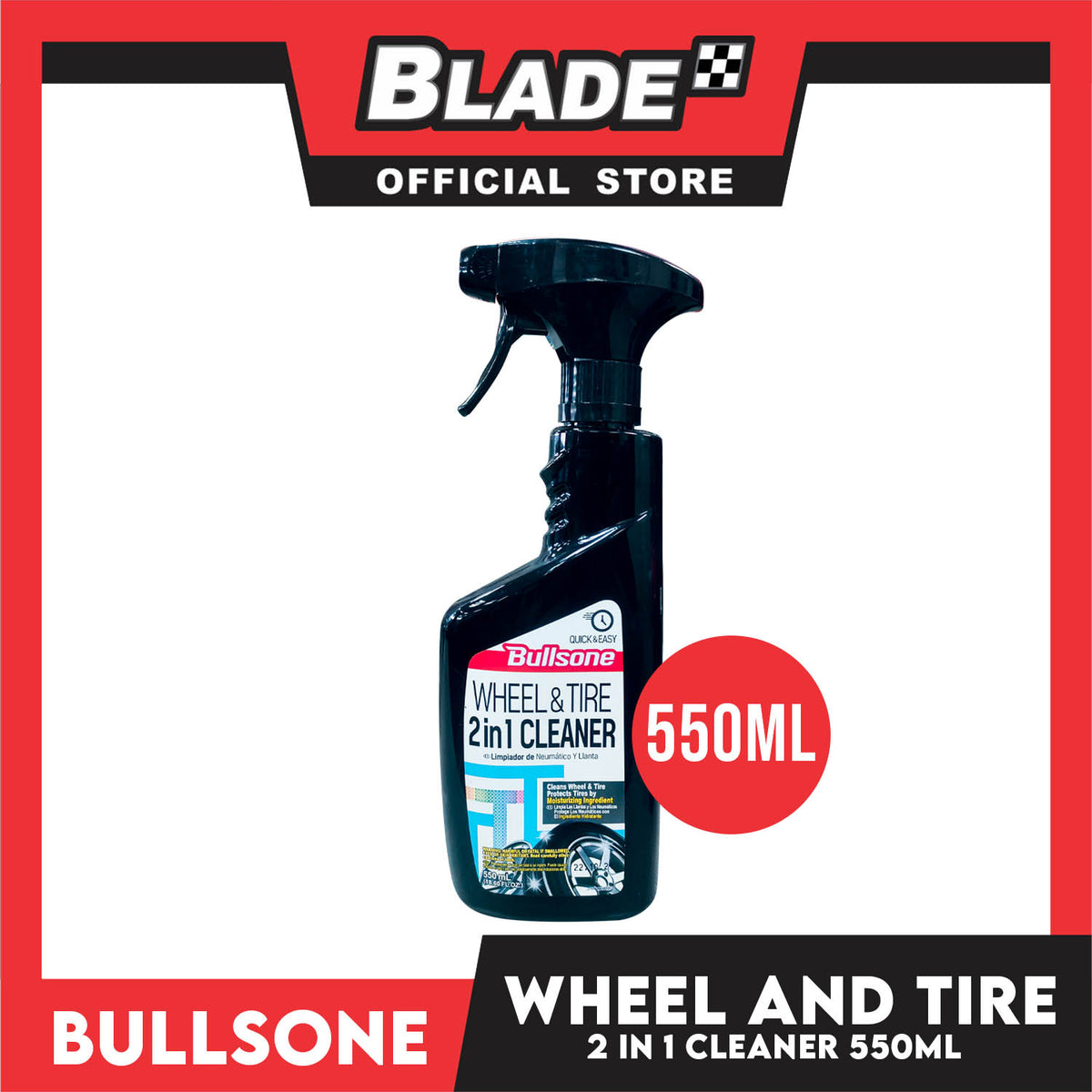 Bullsone First Class Wheel and Tire 2 in 1 Cleaner 550ml Quick and Easy