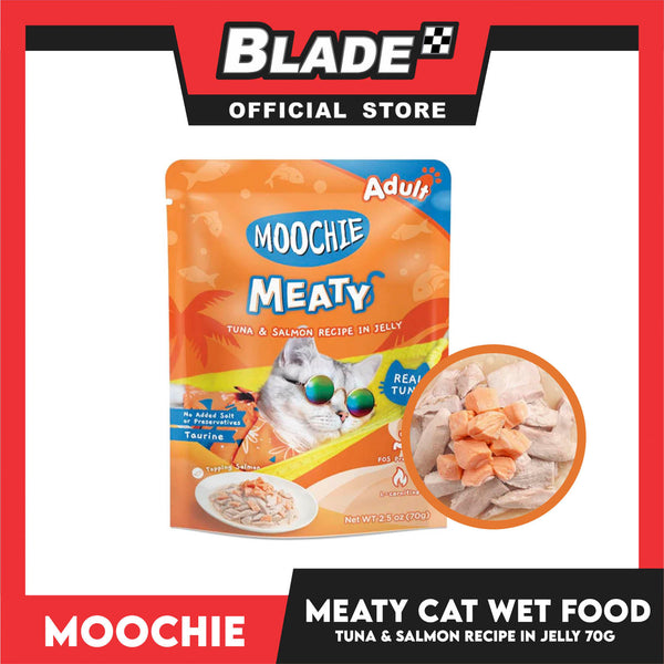 Moochie Meaty Cat Wet Food for Adult 70g (Tuna and Salmon Recipe in Jelly)