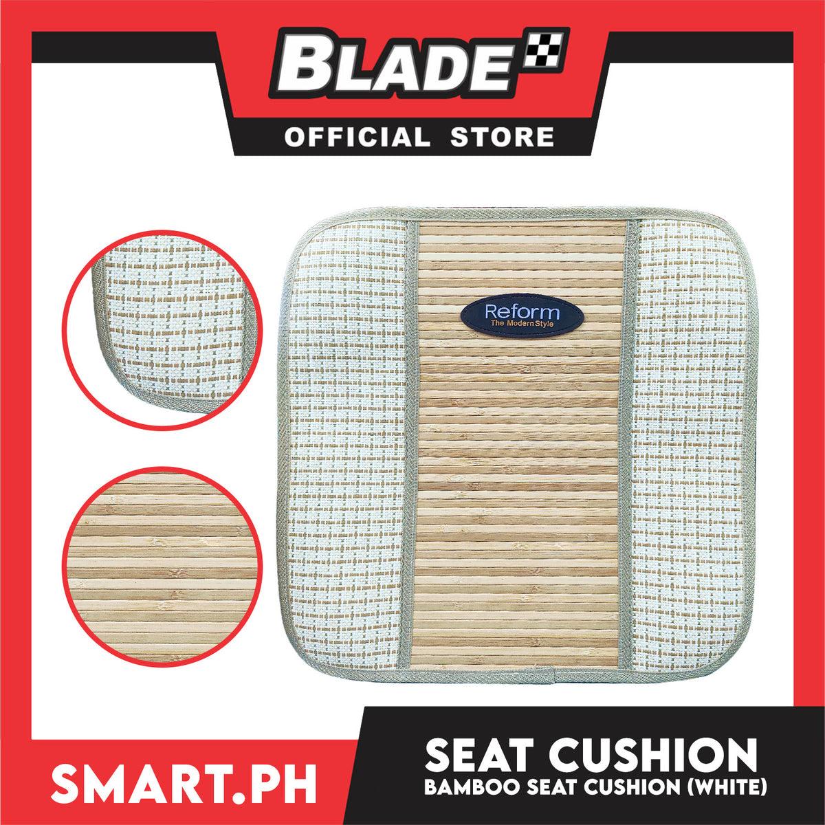 Bamboo Seat Cushion for Car, Home or Office Use (White)