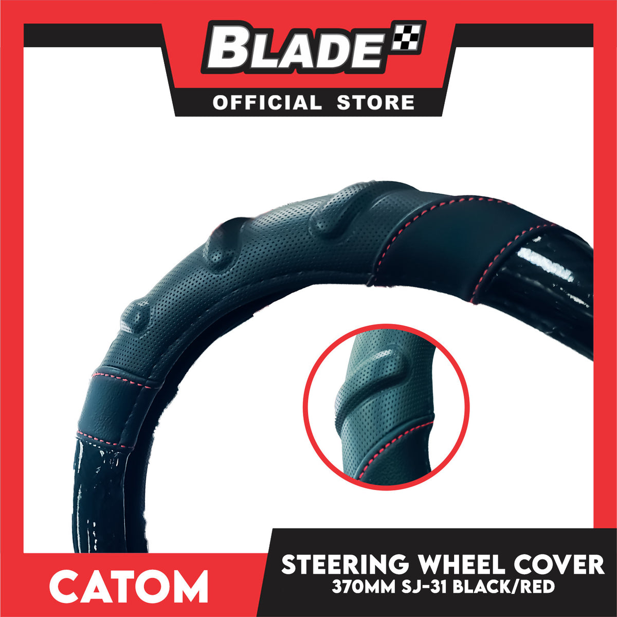 Catom Carbon Sporty Steering Wheel Cover 370mm (Black) Universal Fit For Any Cars