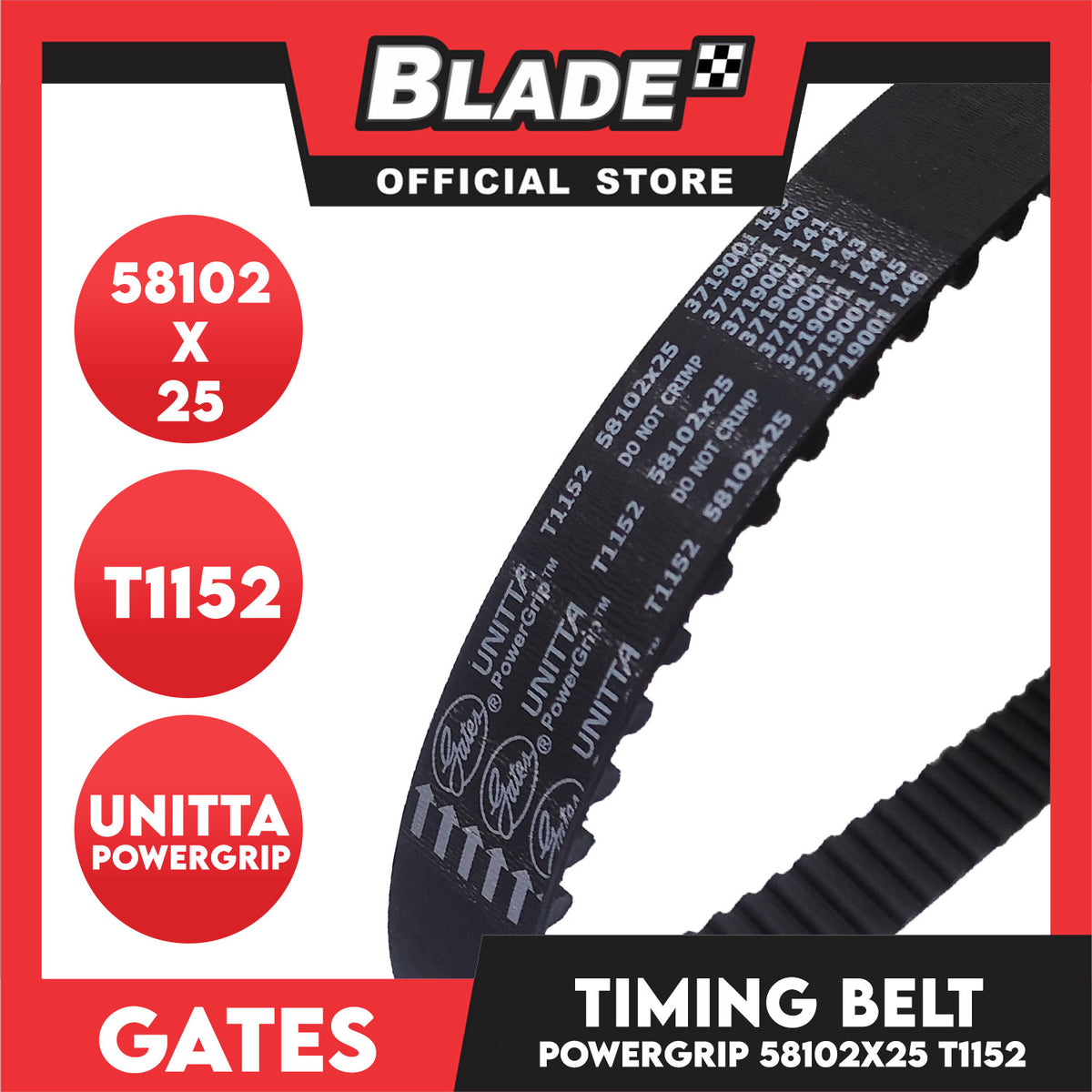 Gates Unitta PowerGrip Timing Fan Belt T1152 58102 x 25mm for Toyota