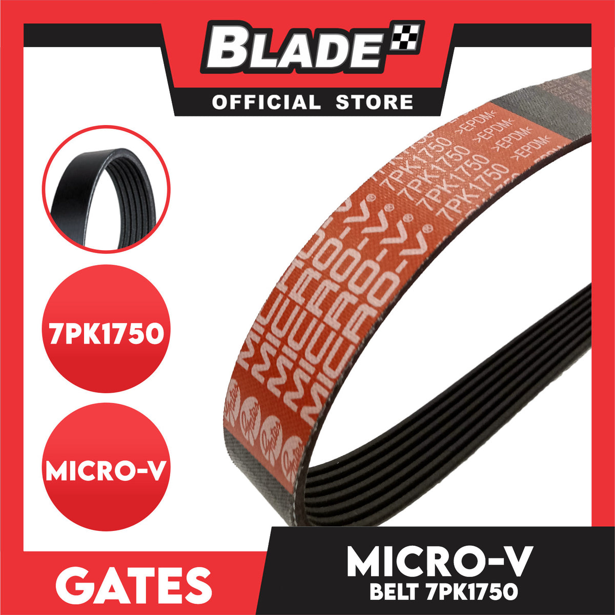 Gates Automotive Micro-V Fan Belt 7PK1750 For Honda and Nissan
