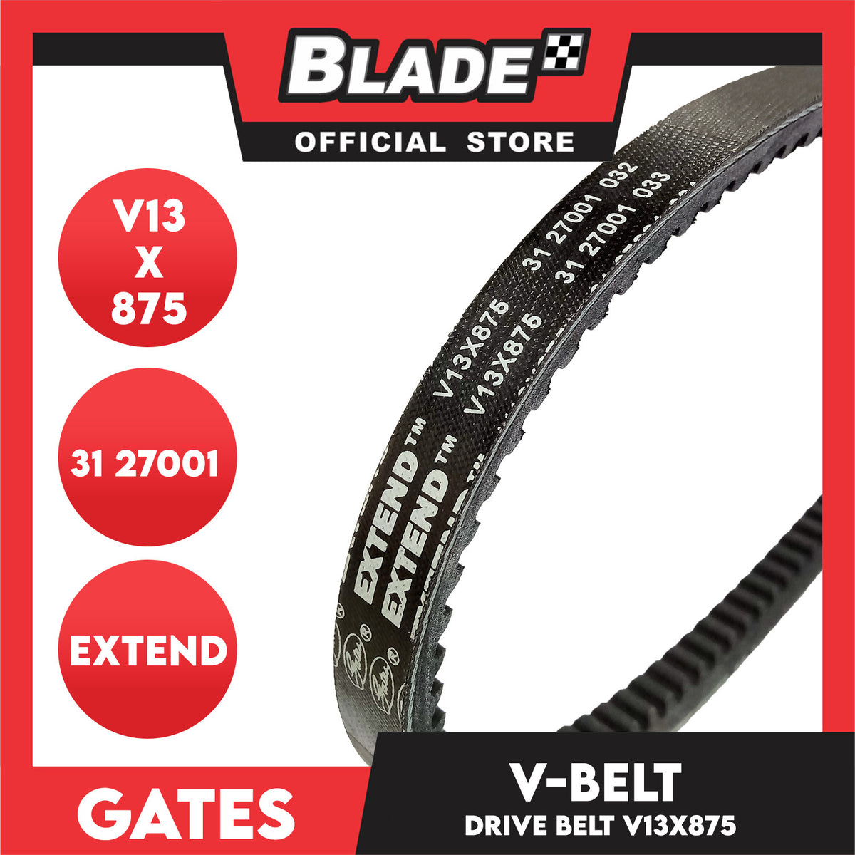 Gates Automotive Drive V-Belt Fan Belt Extend V13X875 For Isuzu, Nissan, and John Deer