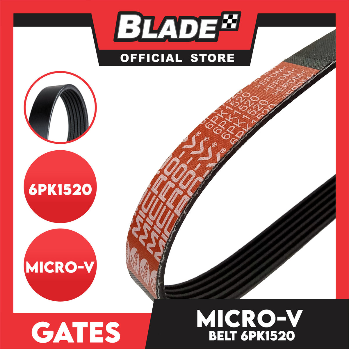 Gates Automotive Micro-V Fan Belt 6PK1520 KO60598 For Ford and Toyota