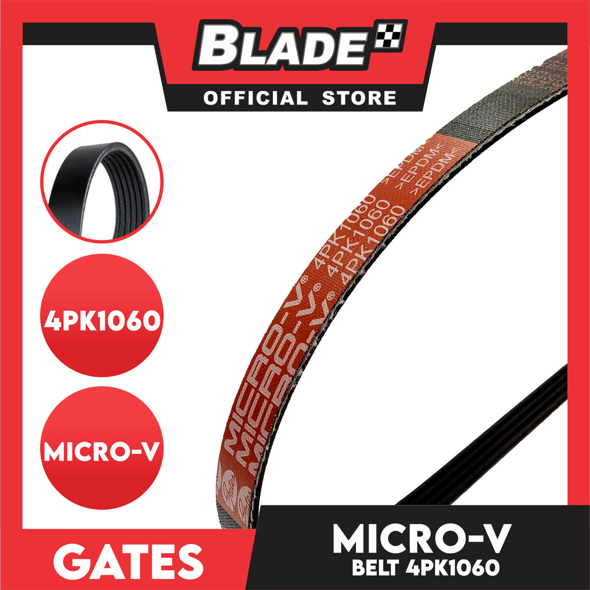 Gates Automotive Micro-V Fan Belt 4PK1060 For Chevrolet, Honda, Hyundai and Kia