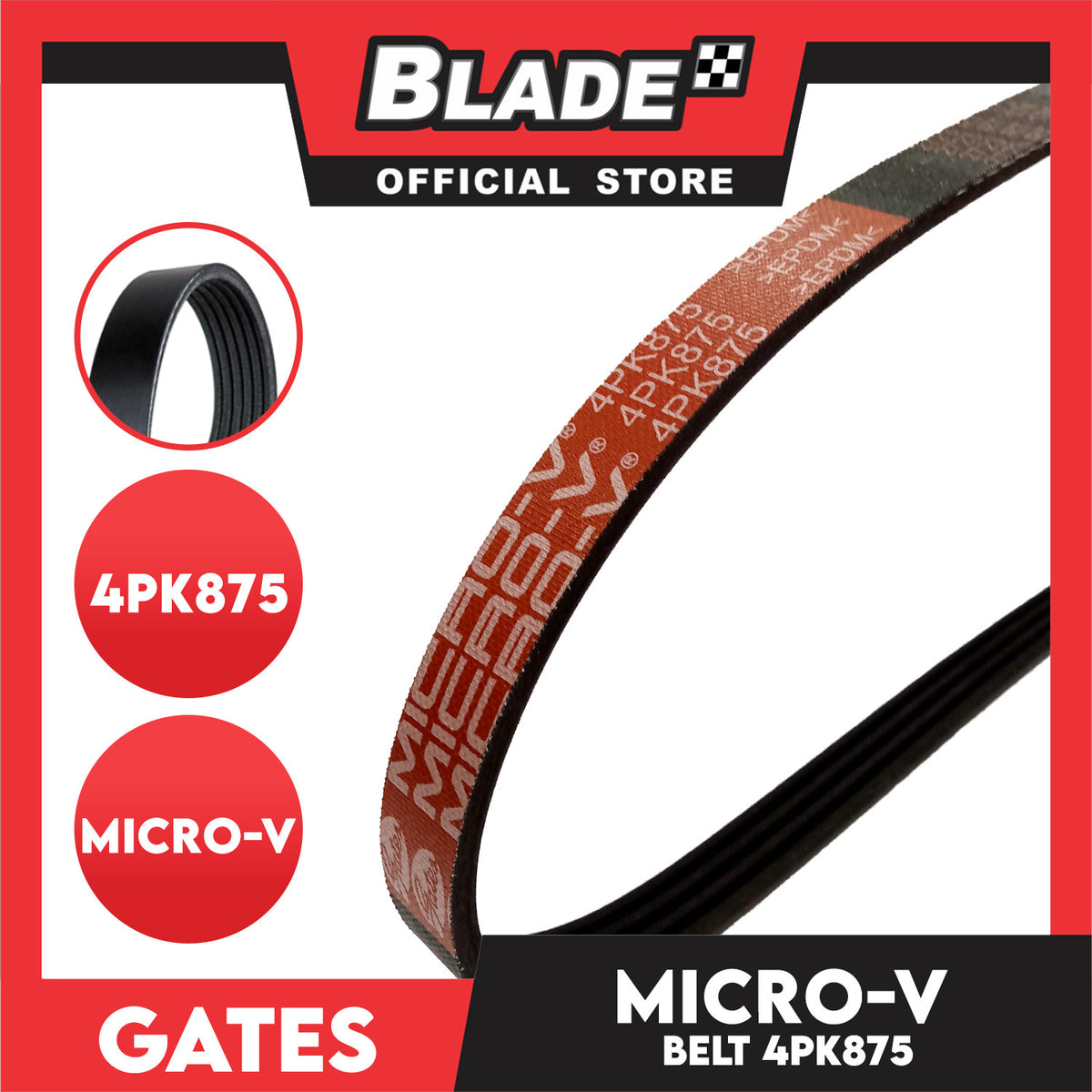 Gates Automotive Micro-V Fan Belt 4PK875 For Mitsubishi, Ford and Kia