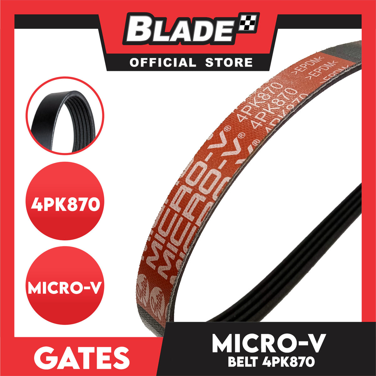 Gates Automotive Micro-V Fan Belt 4PK870 For Honda, Hyundai, and Mitsubishi