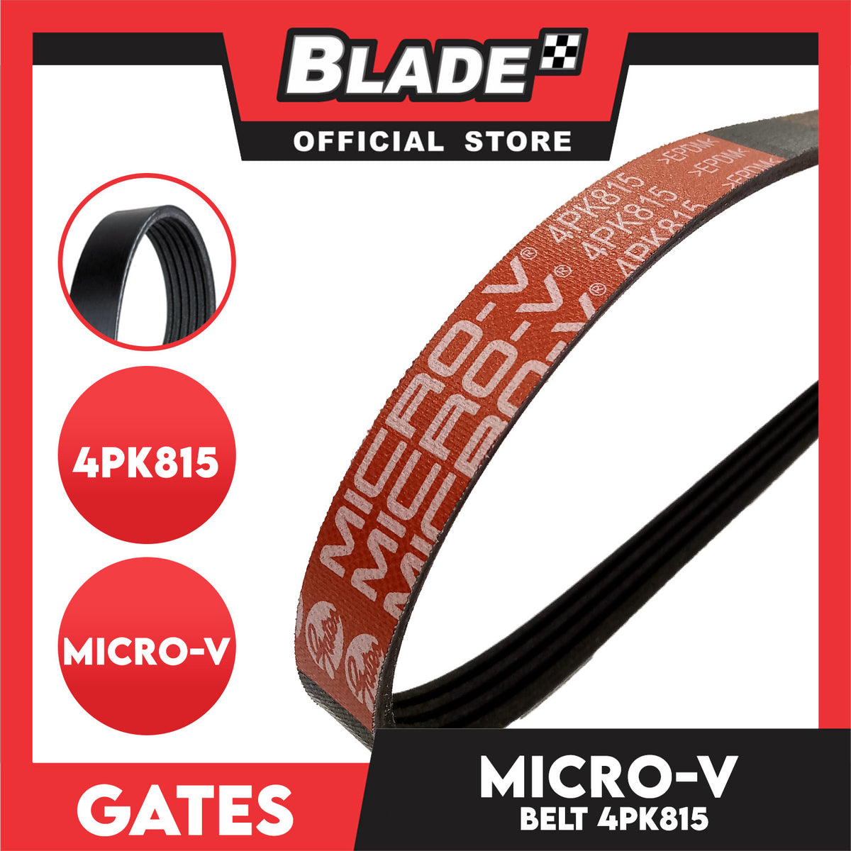 Gates Automotive Micro-V Fan Belt 4PK815 For Honda, Hyundai and Toyota
