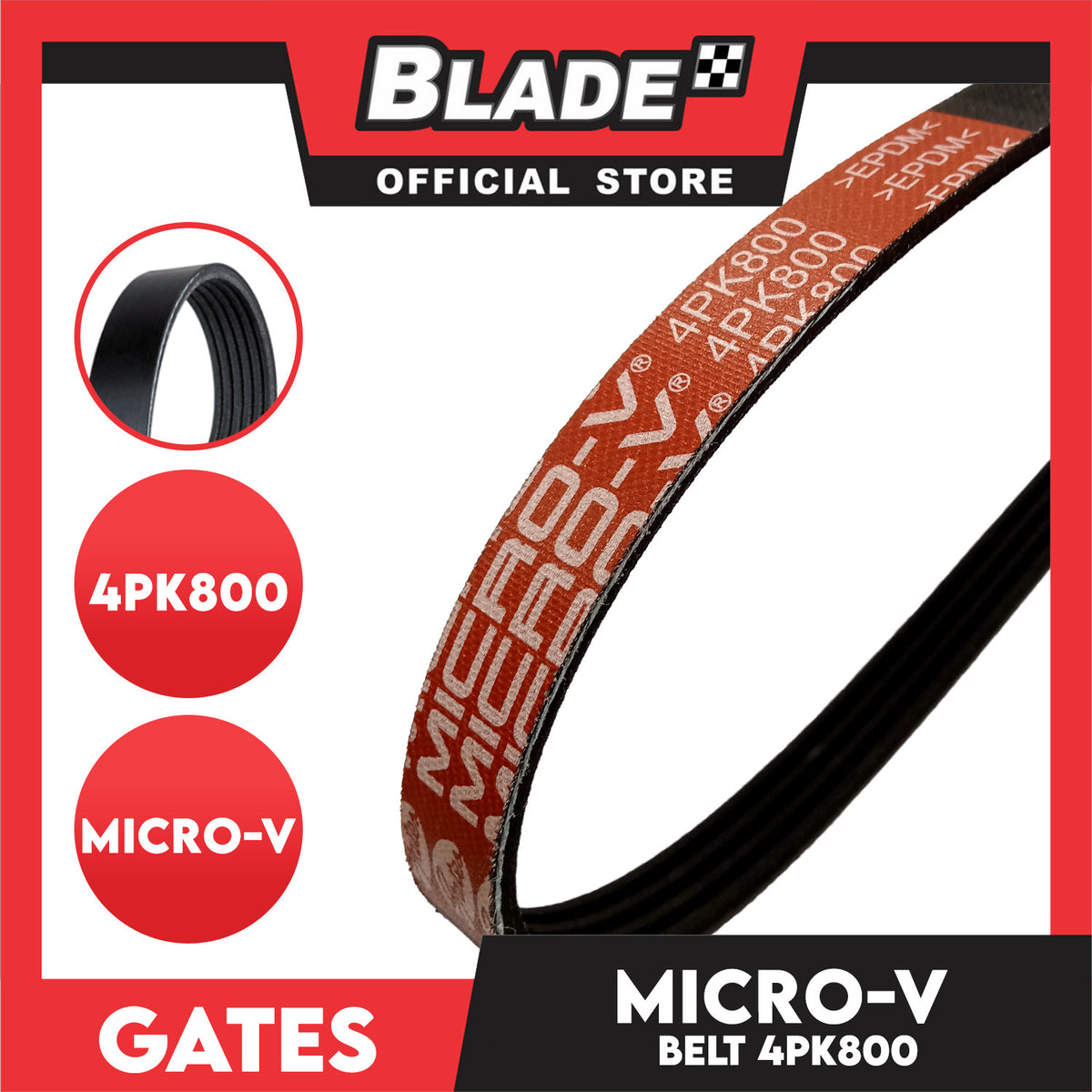 Gates Automotive Micro-V Fan Belt 4PK800 For Honda, Isuzu, Suzuki and Toyota