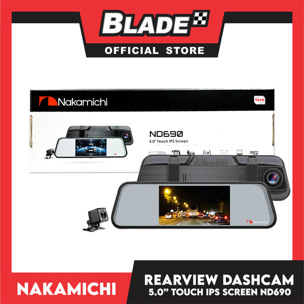 Nakamichi Digital Video Recording (DVR) Front and Rear Dashcam 5'' Touch IPS Screen ND690