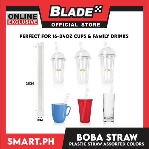 100pcs 21cm Boba Bubble Tea Plastic Straw, Smoothie Straw, Milk Tea Milkshake Straw (Assorted Colors with Stripe)