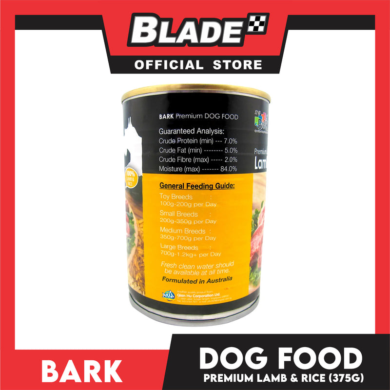 Bark Premium Dog Food Lamb & Rice 375g