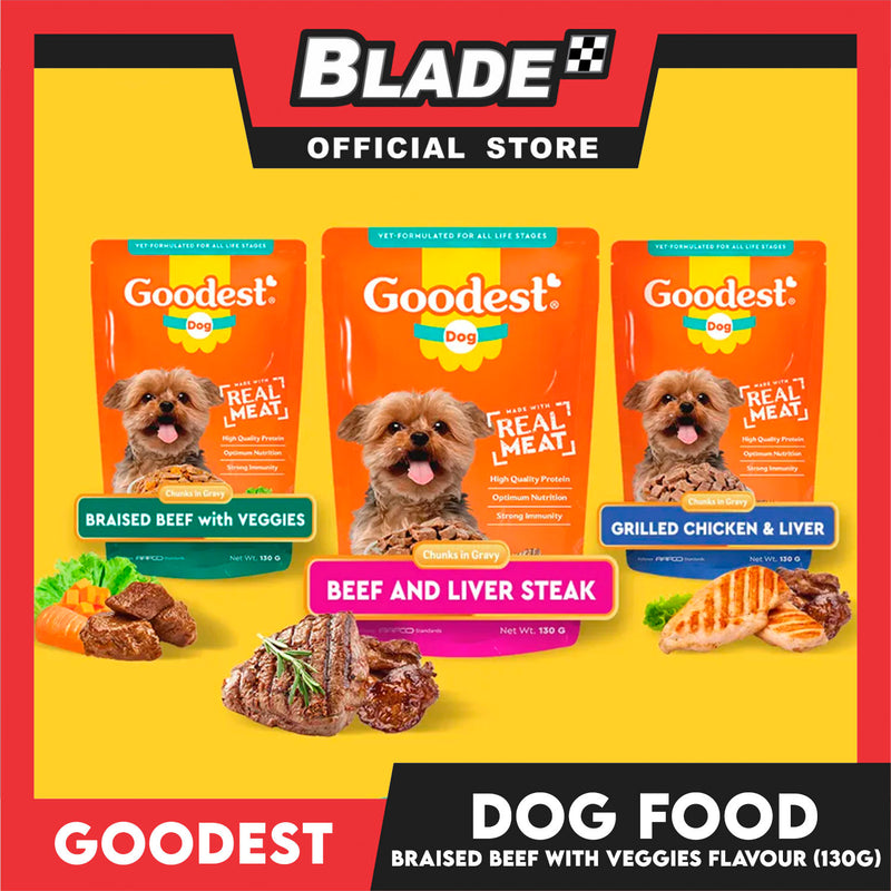 Goodest Dog Chunks in Gravy Braised Beef with Veggies 130g Wet Dog Food Pouch