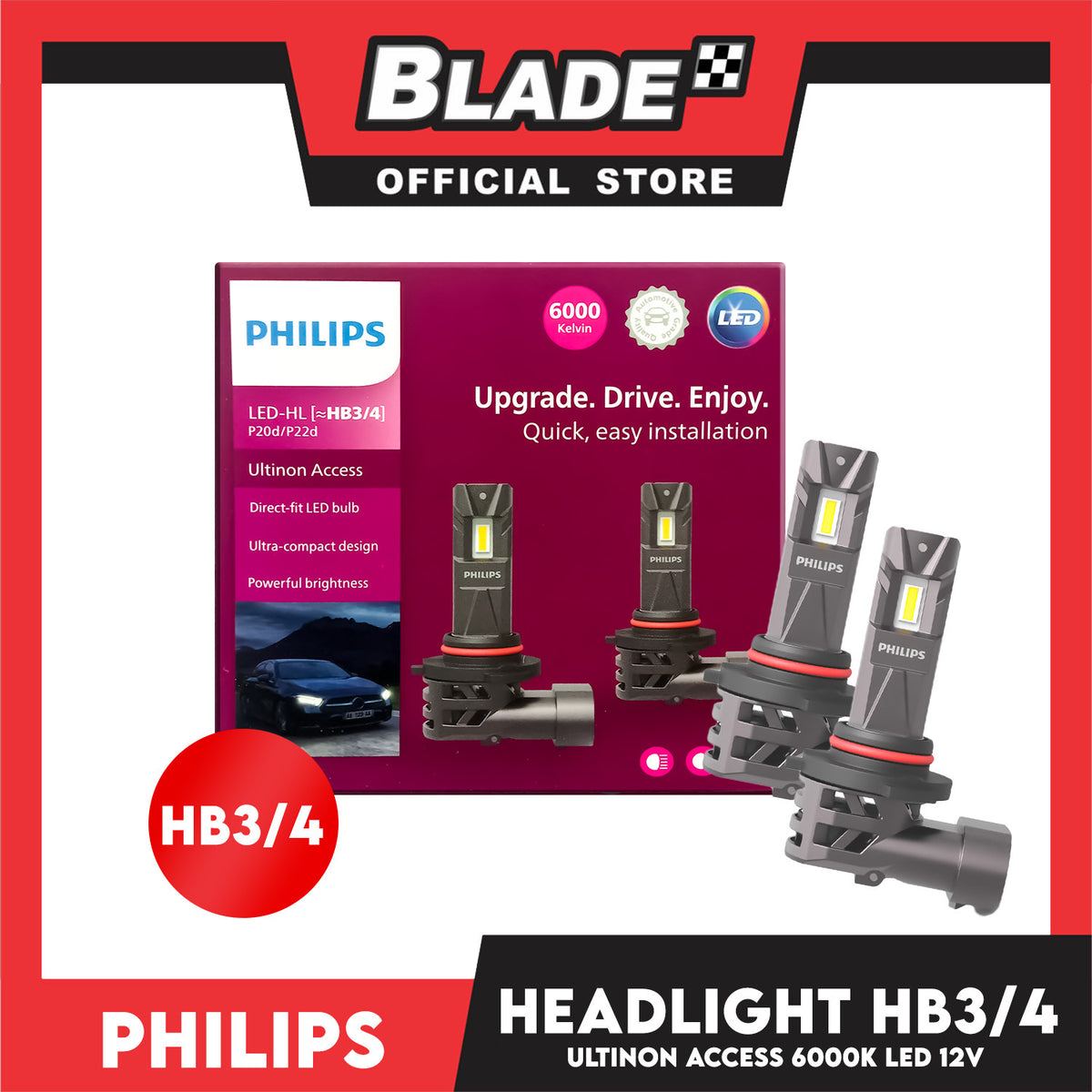 Philips Led-HL HB3/4 Ultinon Acces LUM11005U2500X2 Car Headlights Bulb