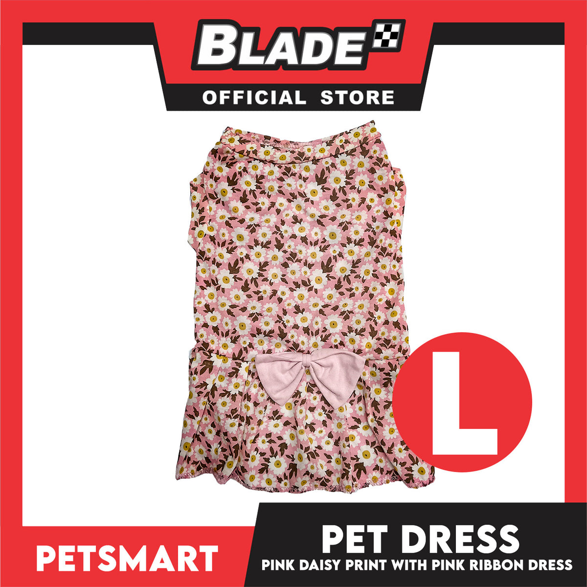 Pet Dress Pink Daisy Print with Pink Ribbon Design DG-CTN187L (Large)