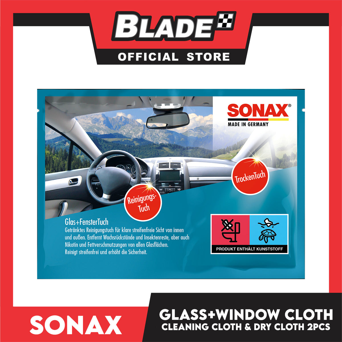Sonax Glass Window Cleaning Cloth +  Dry Cloth