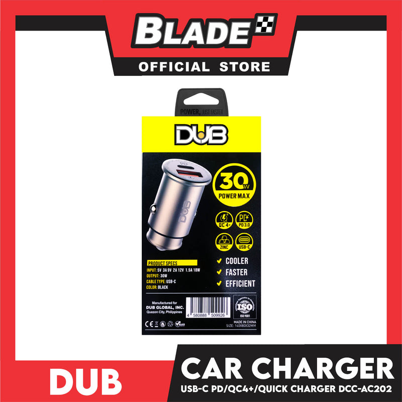 Dub Car Charger USB-C PD / QC4+ / Quick Charging DCC-AC202 30W Power Max