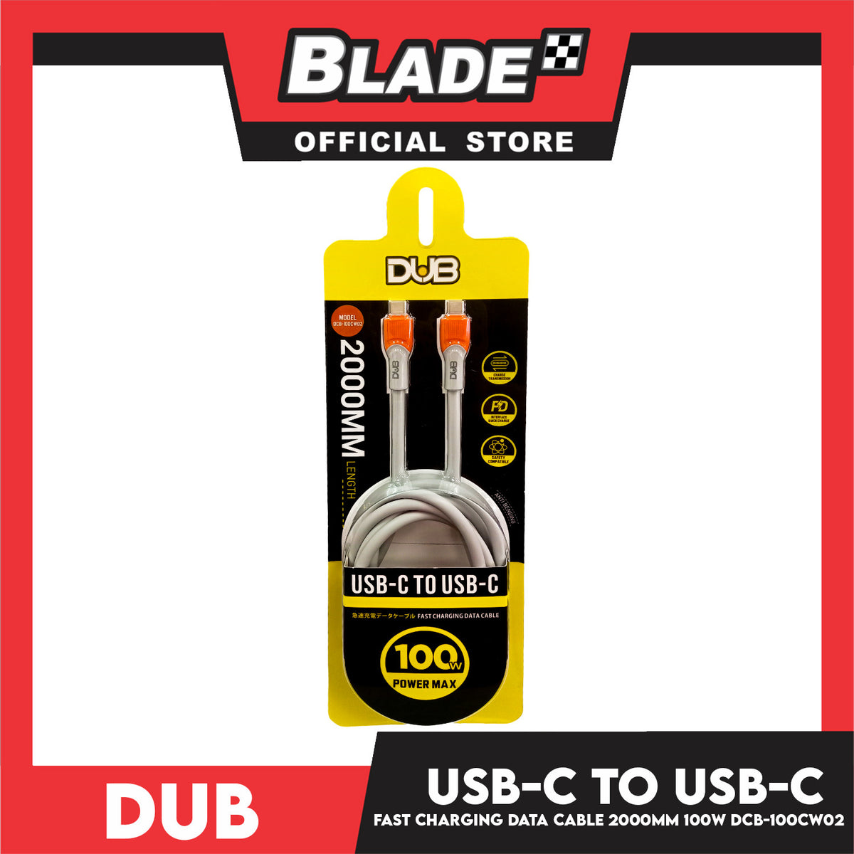 Dub USB-C to USB-C Fast Charging Data Cable 2000mm 100W DCB-100CW02